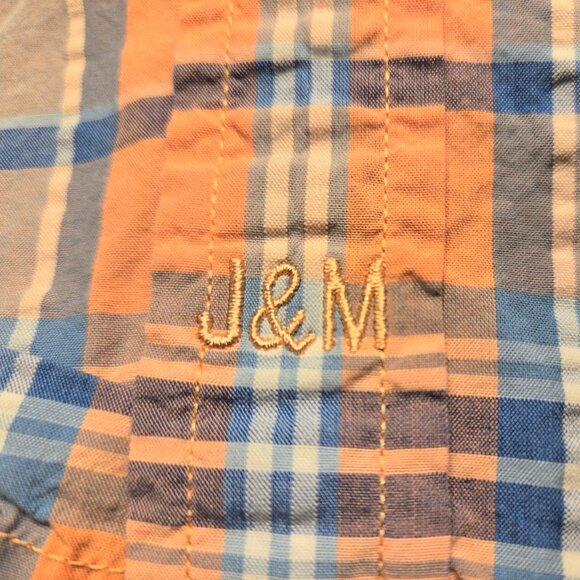 Men's XXXL Johnston and Murphy Blue and orange plaid short sleeve shirt - Picture 5 of 8